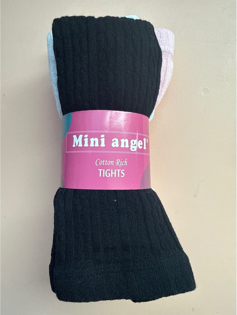 Mini Angel Cotton Rich Tights 3-Pack in Black, White, and Pink